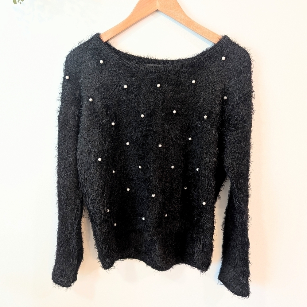 MINKPINK Black Crew Neck Sweater with Elegant Beading